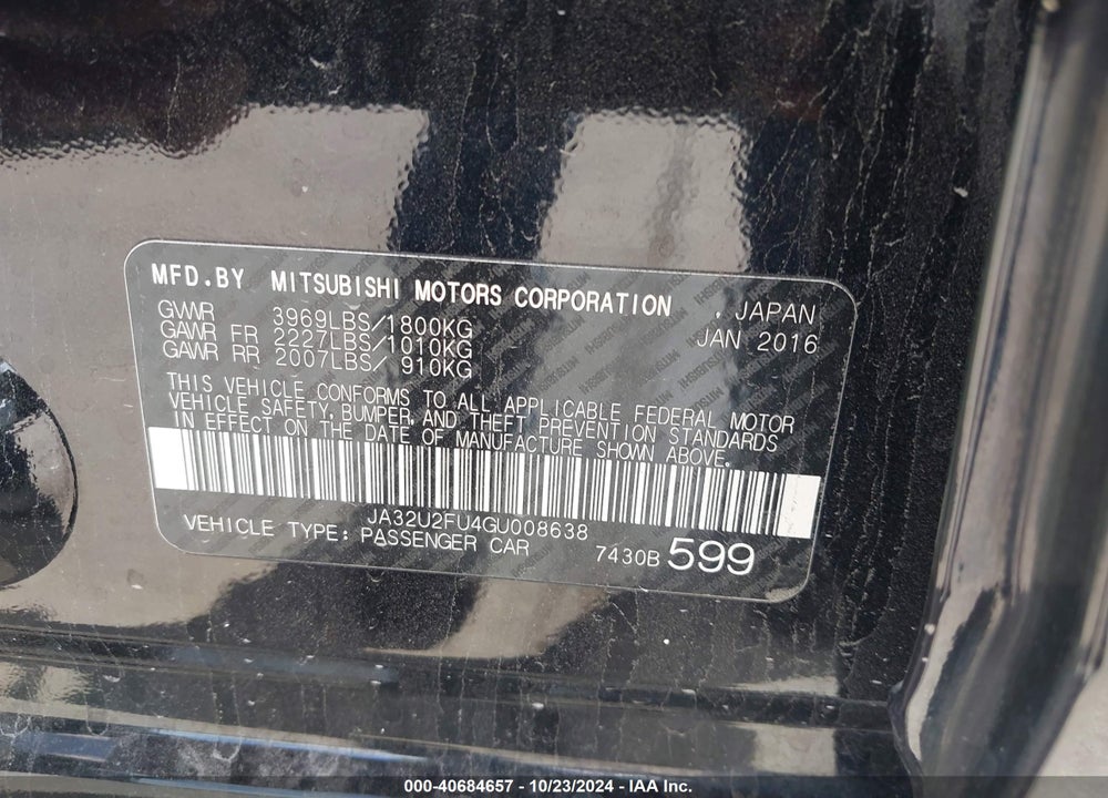 2016 MITSUBISHI LANCER ES VIN: JA32U2FU4GU008638