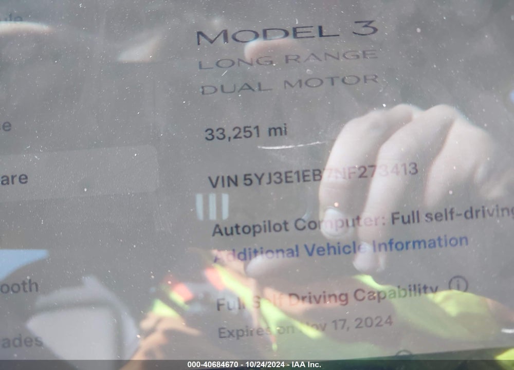 2022 TESLA MODEL 3 LONG RANGE DUAL MOTOR ALL-WHEEL DRIVE VIN: 5YJ3E1EB7NF273413