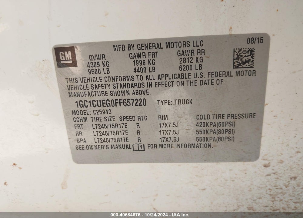 2015 CHEVROLET SILVERADO 2500HD WT VIN: 1GC1CUEG0FF657220