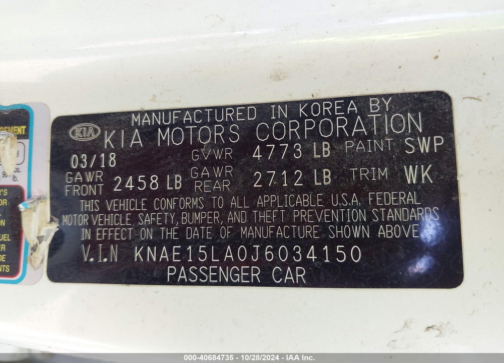 2018 KIA STINGER VIN: KNAE15LA0J6034150