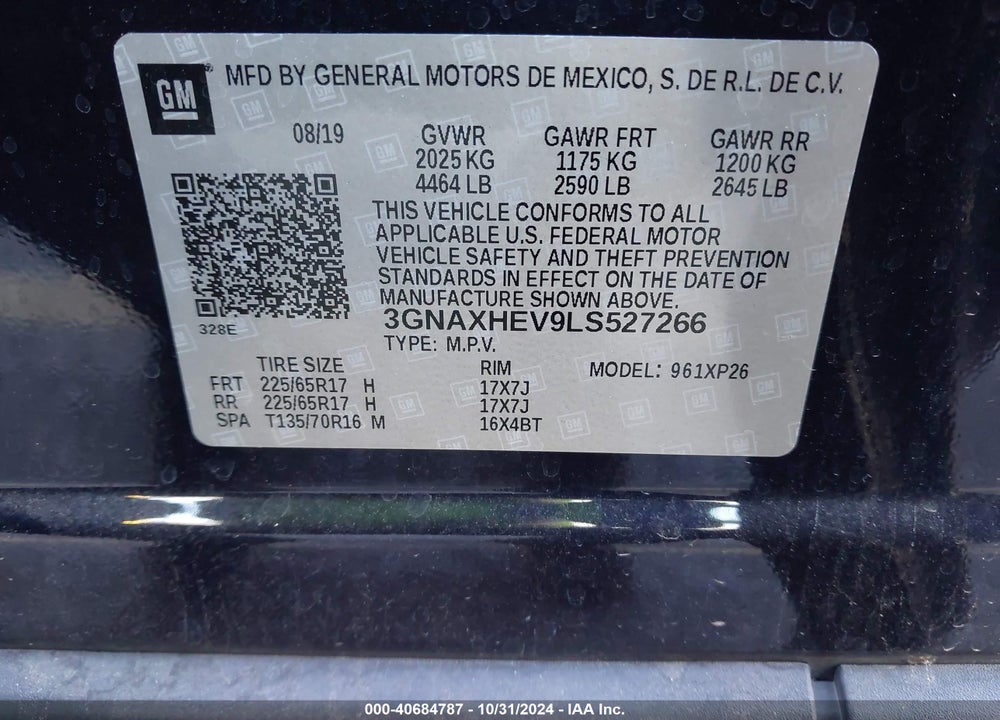 2020 CHEVROLET EQUINOX FWD LS VIN: 3GNAXHEV9LS527266