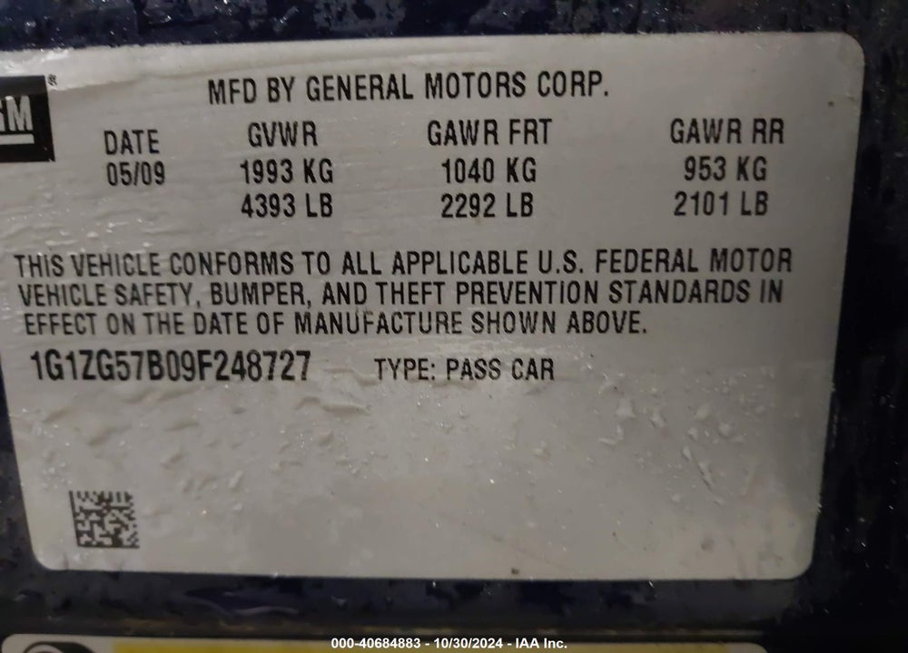 2009 CHEVROLET MALIBU LS VIN: 1G1ZG57B09F248727