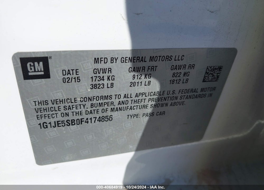 2015 CHEVROLET SONIC LTZ AUTO VIN: 1G1JE5SB0F4174856