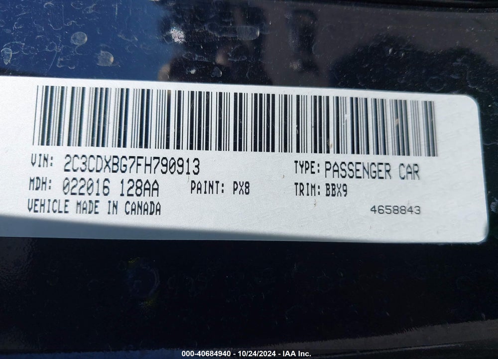 2015 DODGE CHARGER SE VIN: 2C3CDXBG7FH790913