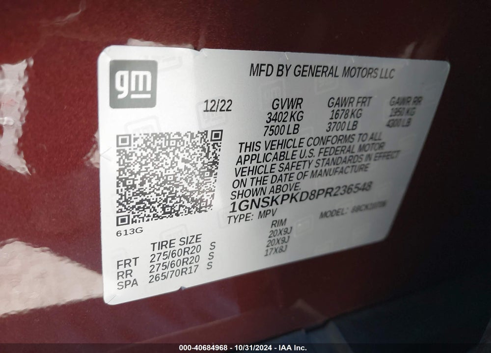 2023 CHEVROLET TAHOE 4WD Z71 VIN: 1GNSKPKD8PR236548