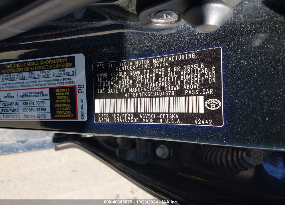 2014 TOYOTA CAMRY SE SPORT VIN: 4T1BF1FK6EU404678