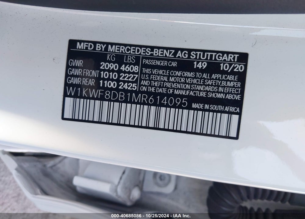 2021 MERCEDES-BENZ C 300 SEDAN VIN: W1KWF8DB1MR614095