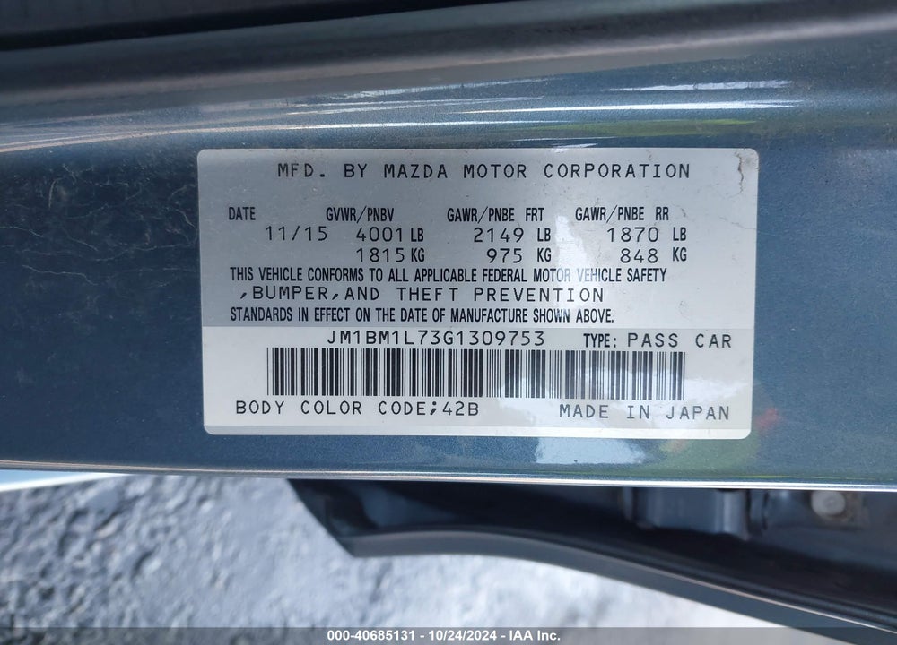 2016 MAZDA MAZDA3 VIN: JM1BM1L73G1309753