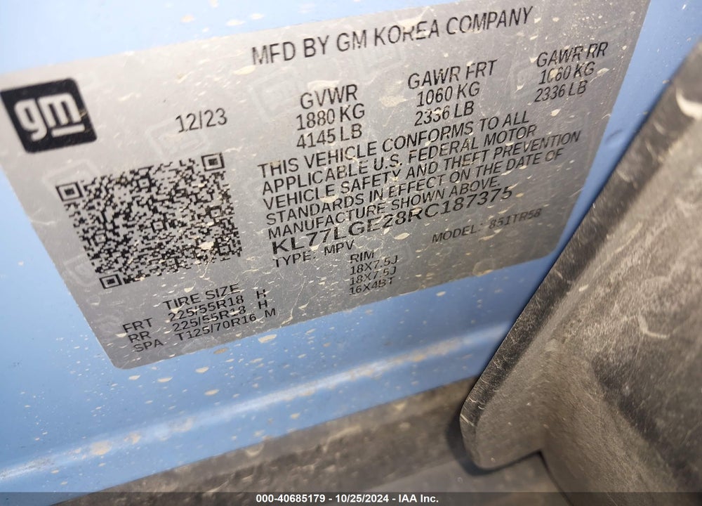 2024 CHEVROLET TRAX FWD 1RS VIN: KL77LGE28RC187375