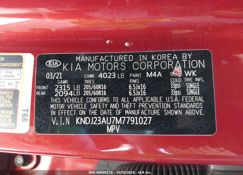 2021 KIA SOUL LX VIN: KNDJ23AU7M7791027