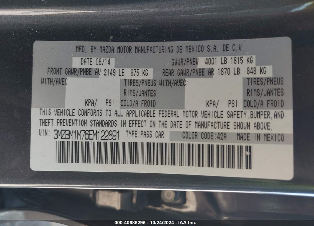 2014 MAZDA 3 I GRAND TOURING VIN: 3MZBM1M76EM122891