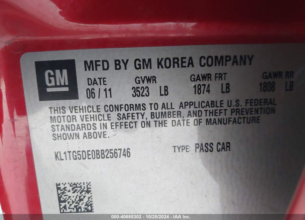 2011 CHEVROLET AVEO 2LT VIN: KL1TG5DE0BB256746