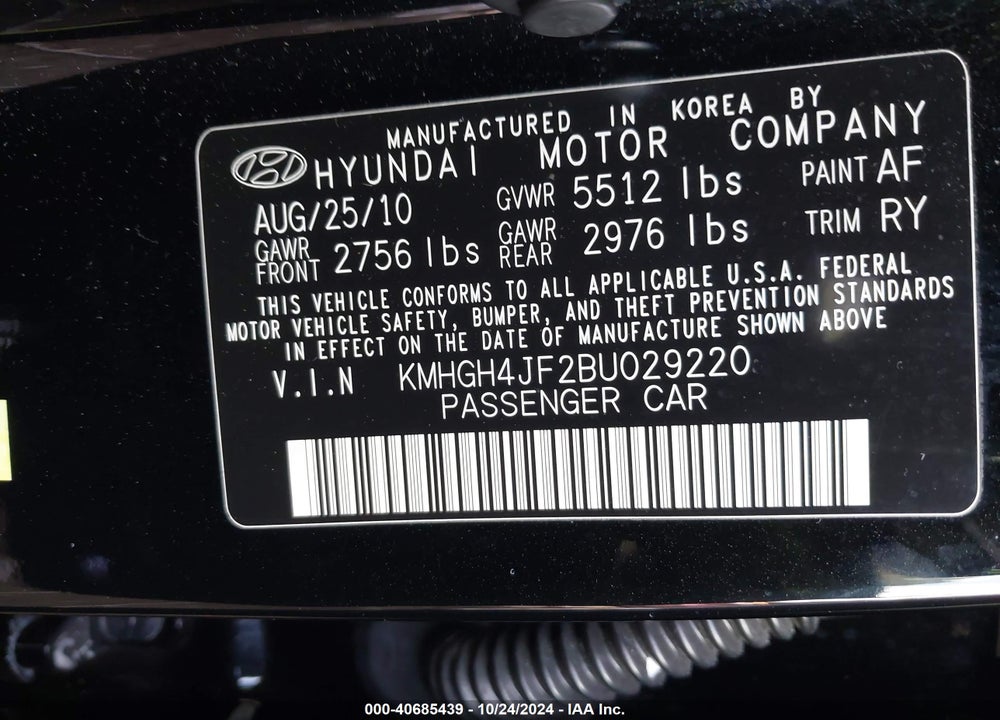 2011 HYUNDAI EQUUS SIGNATURE VIN: KMHGH4JF2BU029220
