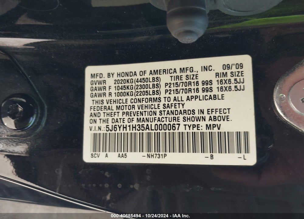 2010 HONDA ELEMENT LX VIN: 5J6YH1H35AL000067
