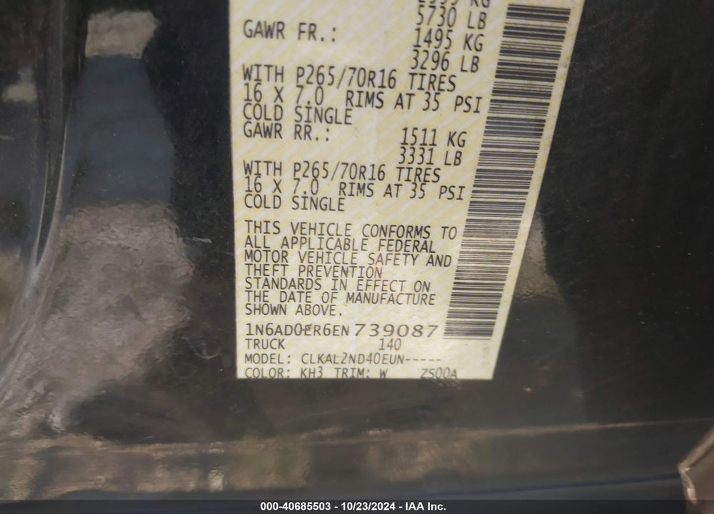 2014 NISSAN FRONTIER SV VIN: 1N6AD0ER6EN739087