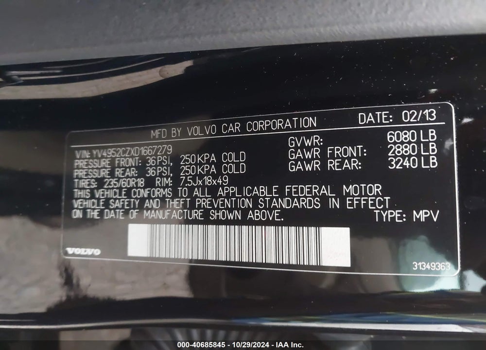 2013 VOLVO XC90 3.2 PREMIER PLUS VIN: YV4952CZXD1667279