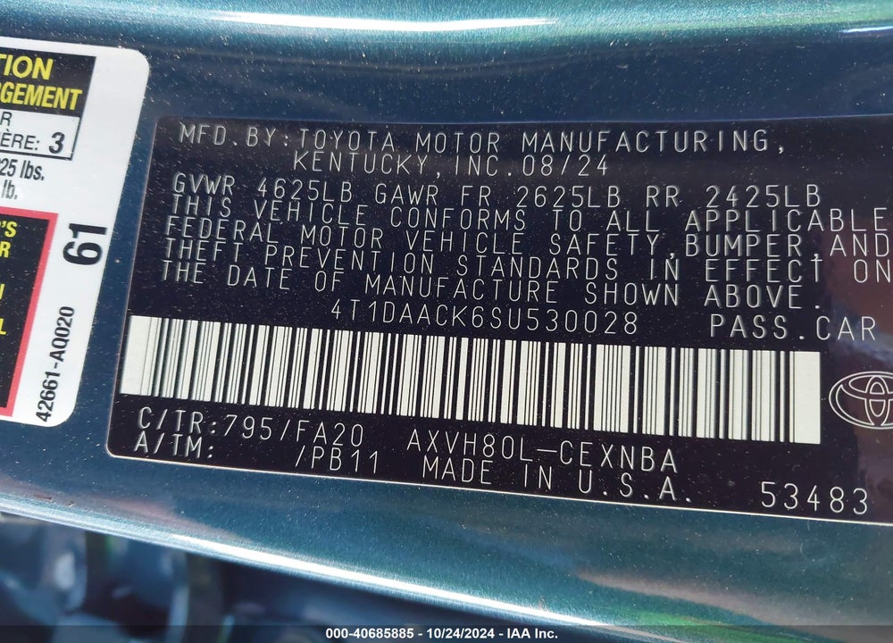 2025 TOYOTA CAMRY LE VIN: 4T1DAACK6SU530028
