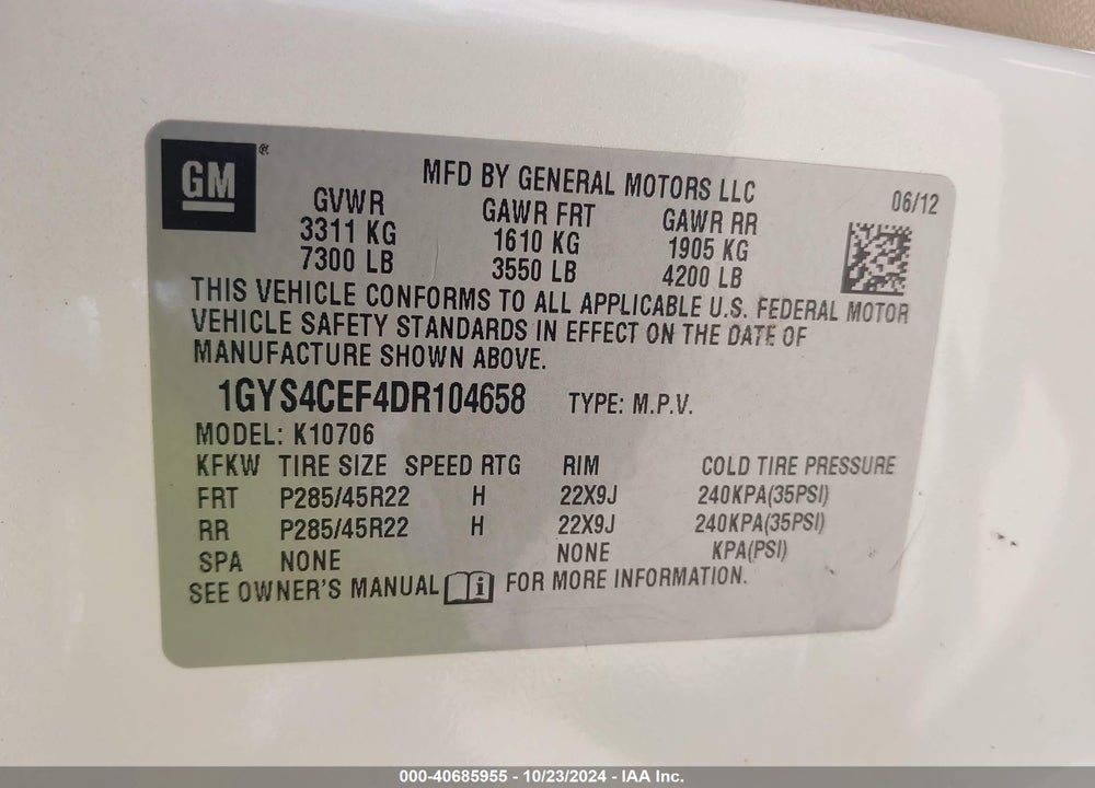 2013 CADILLAC ESCALADE PREMIUM VIN: 1GYS4CEF4DR104658