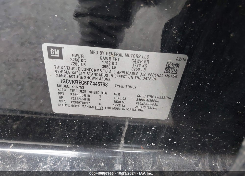 2015 CHEVROLET SILVERADO 1500 2LT VIN: 1GCVKREC6FZ445788