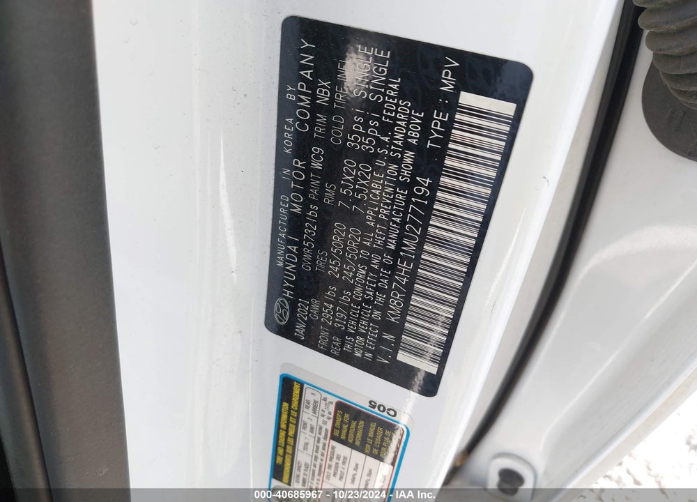 2021 HYUNDAI PALISADE CALLIGRAPHY VIN: KM8R74HE1MU277194