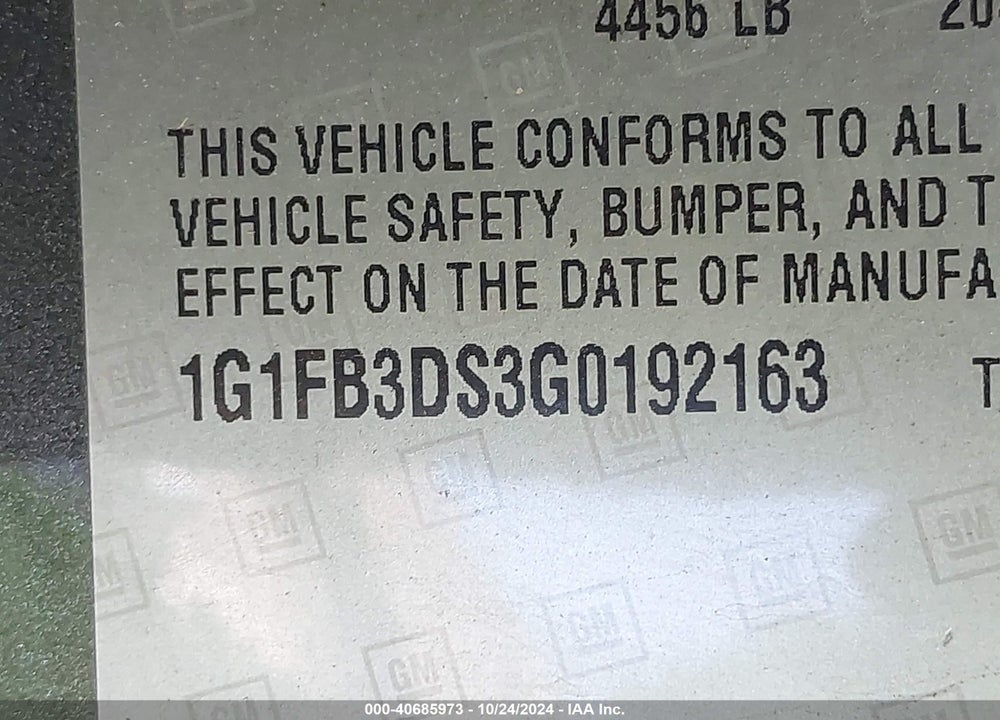 2016 CHEVROLET CAMARO VIN: 1G1FB3DS3G0192163