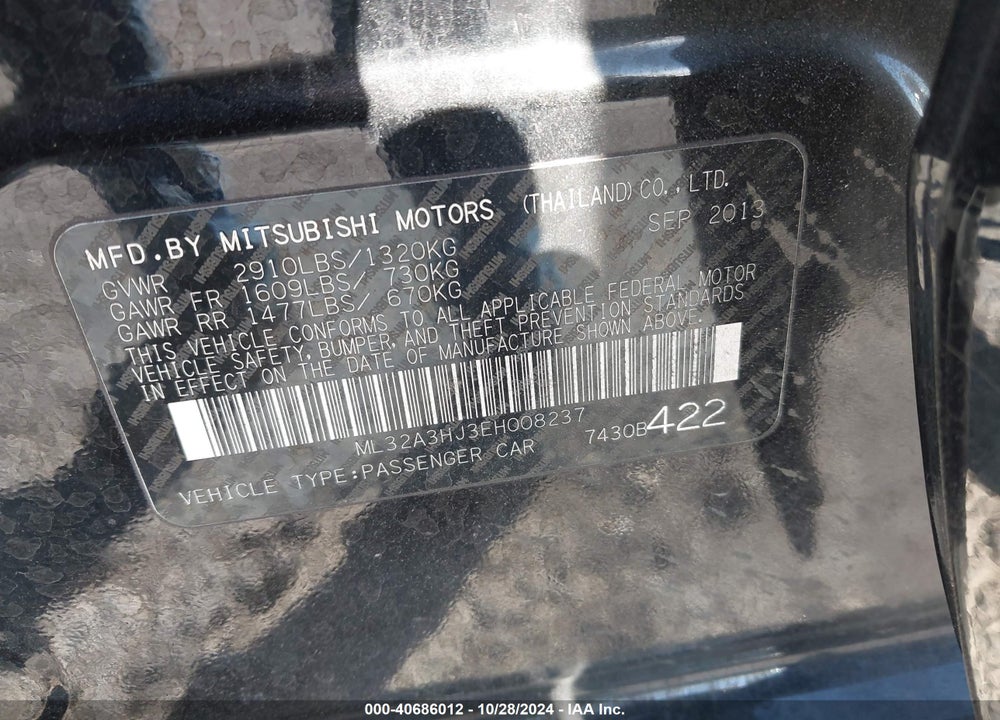 2014 MITSUBISHI MIRAGE DE VIN: ML32A3HJ3EH008237