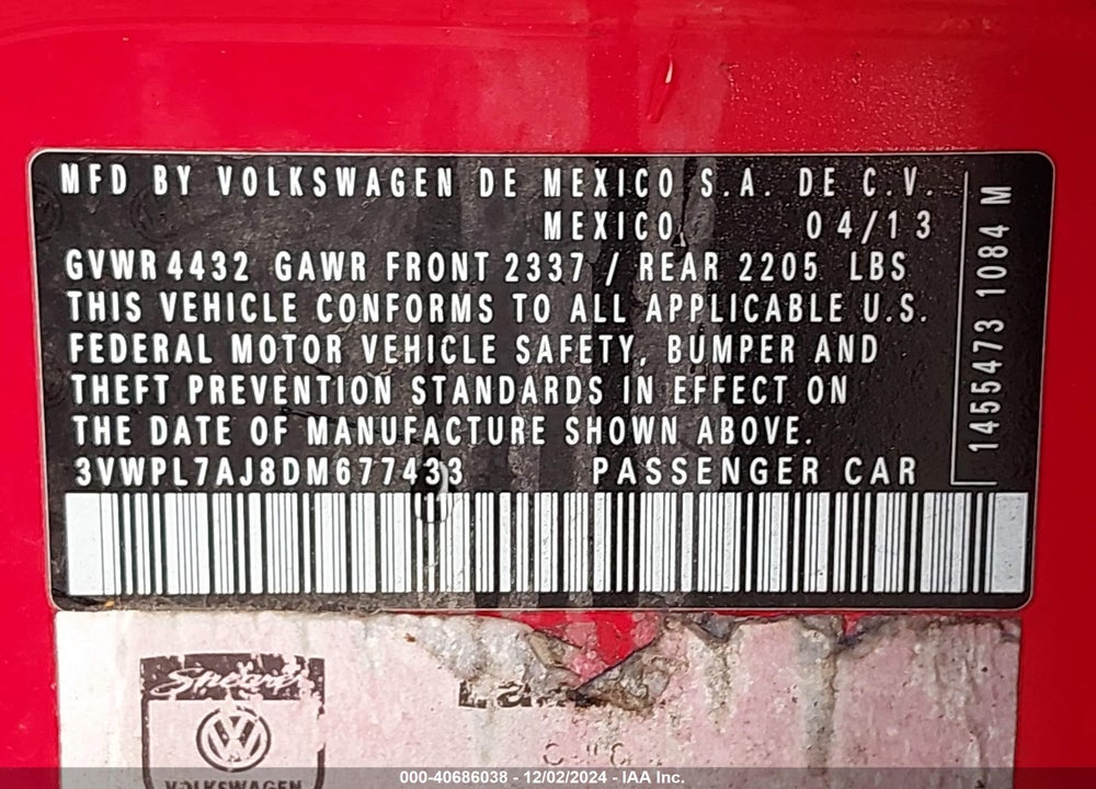 2013 VOLKSWAGEN JETTA SPORTWAGEN 2.0L TDI VIN: 3VWPL7AJ8DM677433