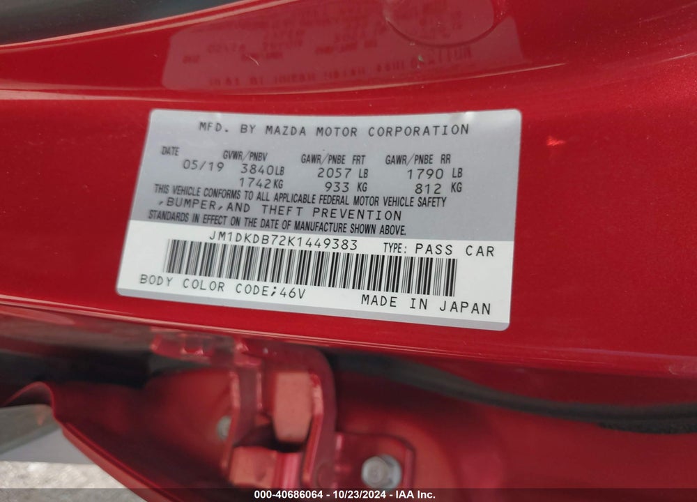 2019 MAZDA CX-3 SPORT VIN: JM1DKDB72K1449383