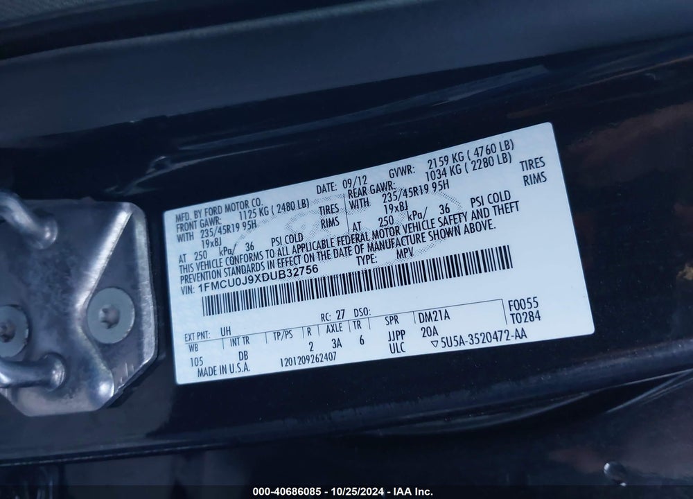 2013 FORD ESCAPE TITANIUM VIN: 1FMCU0J9XDUB32756