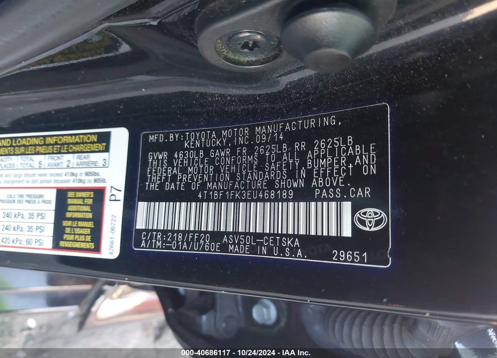 2014 TOYOTA CAMRY VIN: 4T1BF1FK3EU468189