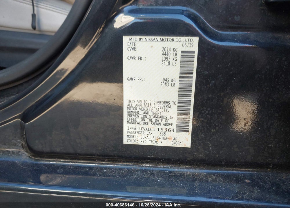 2020 NISSAN ALTIMA VIN: 1N4AL4FVXLC115364