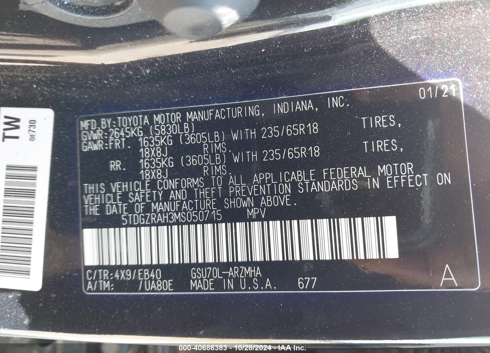 2021 TOYOTA HIGHLANDER XLE VIN: 5TDGZRAH3MS050715
