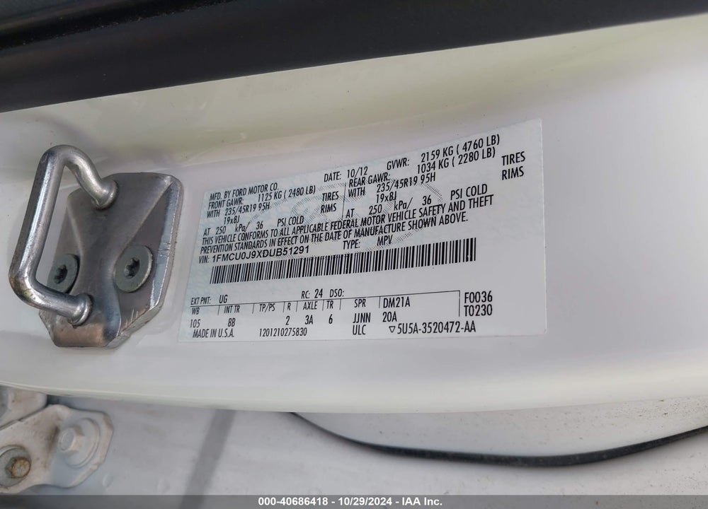 2013 FORD ESCAPE TITANIUM VIN: 1FMCU0J9XDUB51291