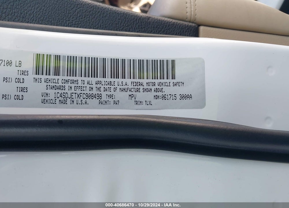 2015 DODGE DURANGO CITADEL VIN: 1C4SDJETXFC908498