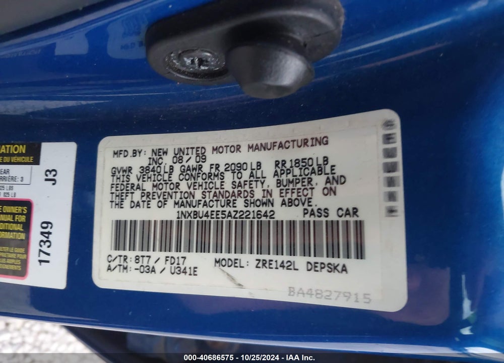 2010 TOYOTA COROLLA S VIN: 1NXBU4EE5AZ221642