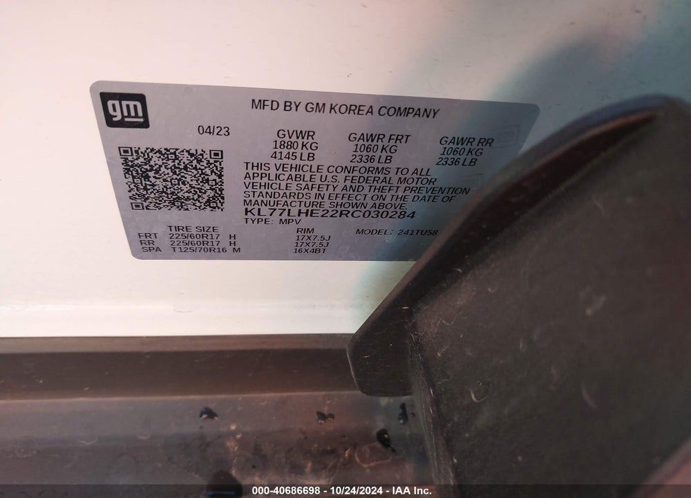 2024 CHEVROLET TRAX FWD LT VIN: KL77LHE22RC030284