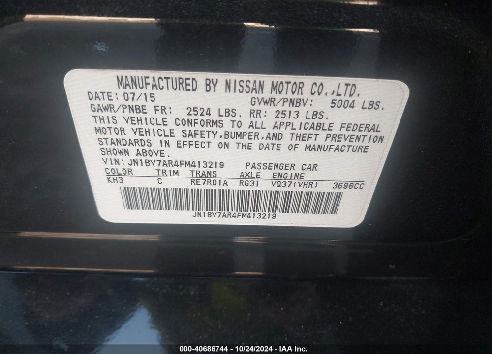 2015 INFINITI Q50 PREMIUM VIN: JN1BV7AR4FM413219