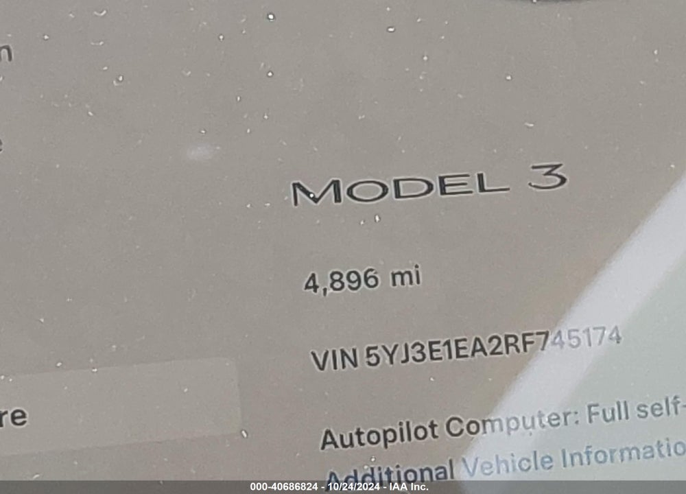 2024 TESLA MODEL 3 REAR-WHEEL DRIVE VIN: 5YJ3E1EA2RF745174
