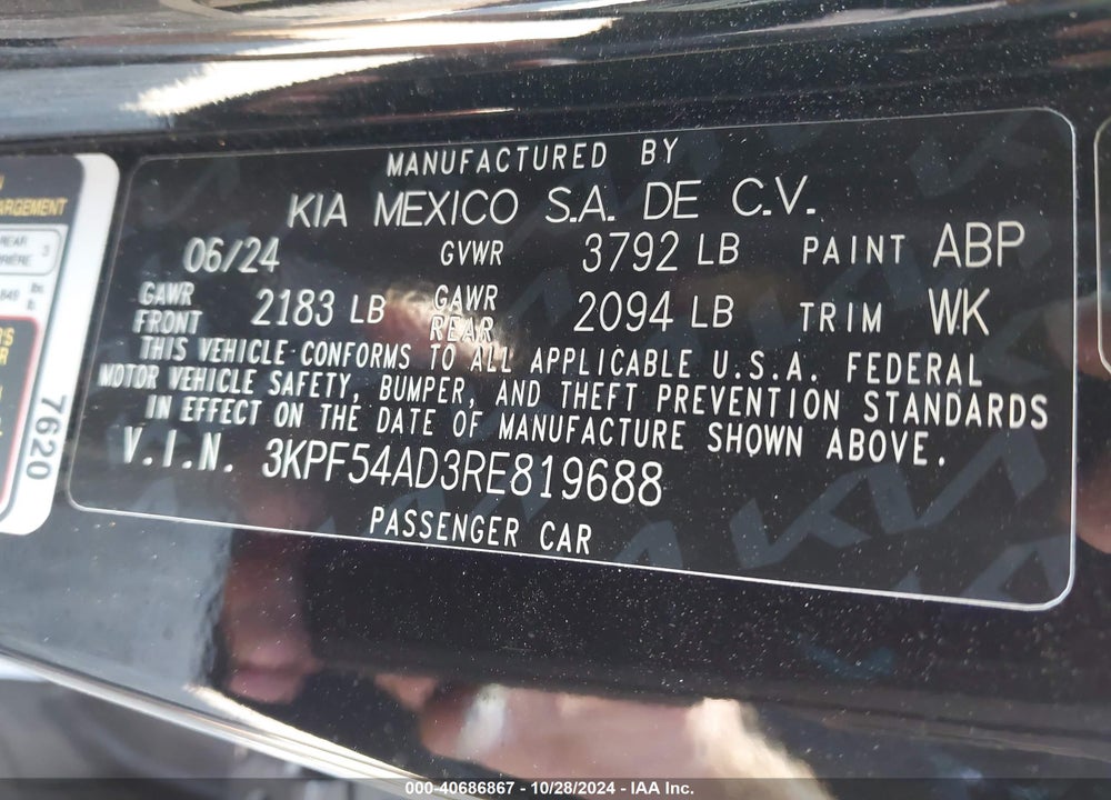 2024 KIA FORTE GT LINE VIN: 3KPF54AD3RE819688