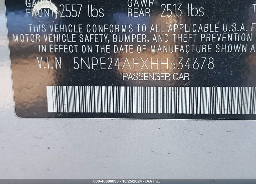 2017 HYUNDAI SONATA VIN: 5NPE24AFXHH534678