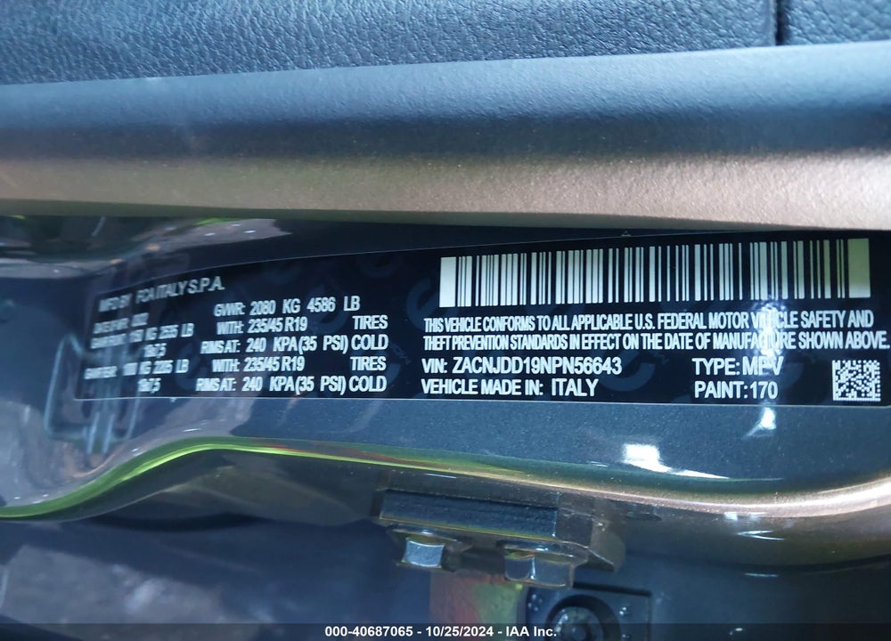 2022 JEEP RENEGADE LIMITED 4X4 VIN: ZACNJDD19NPN56643