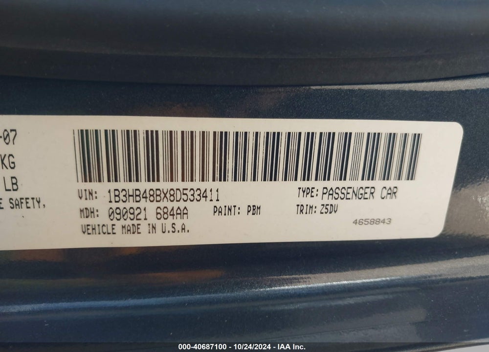 2008 DODGE CALIBER SXT VIN: 1B3HB48BX8D533411