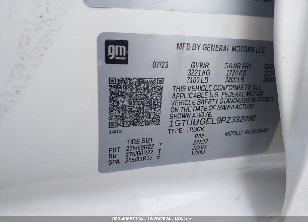 2023 GMC SIERRA 1500 VIN: 1GTUUGEL9PZ332090