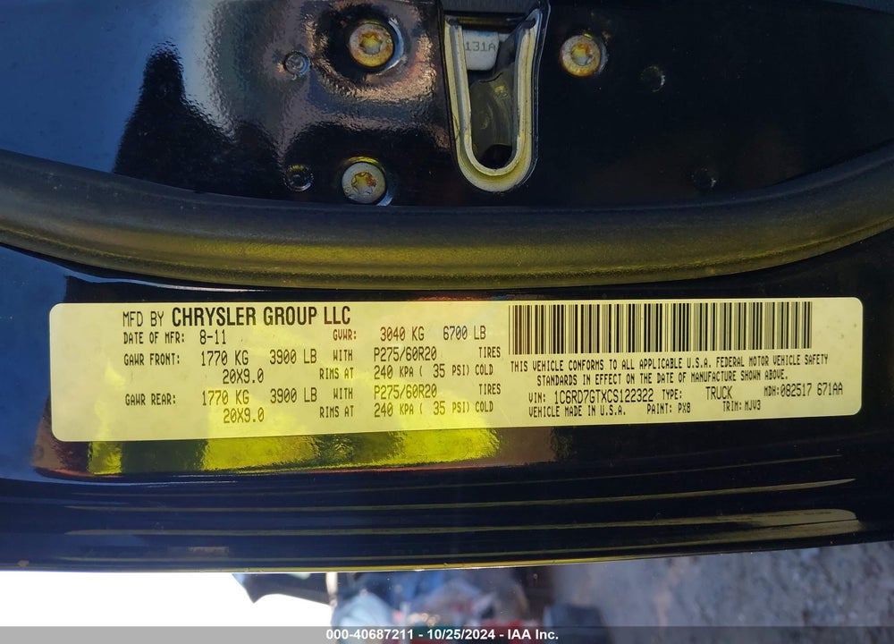 2012 RAM 1500 SLT VIN: 1C6RD7GTXCS122322