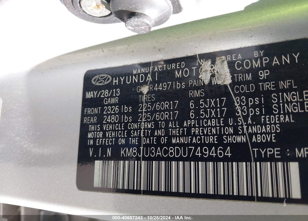2013 HYUNDAI TUCSON GLS VIN: KM8JU3AC8DU749464