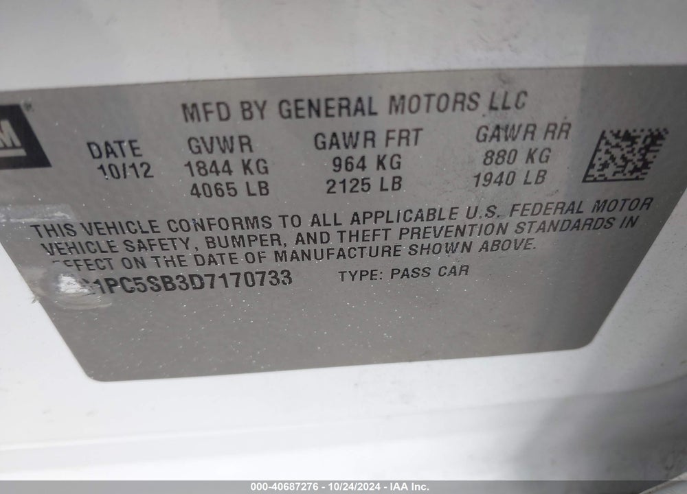 2013 CHEVROLET CRUZE 1LT AUTO VIN: 1G1PC5SB3D7170733