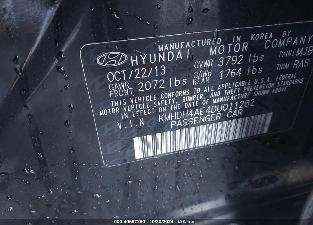 2013 HYUNDAI ELANTRA GLS VIN: KMHDH4AE4DU011282