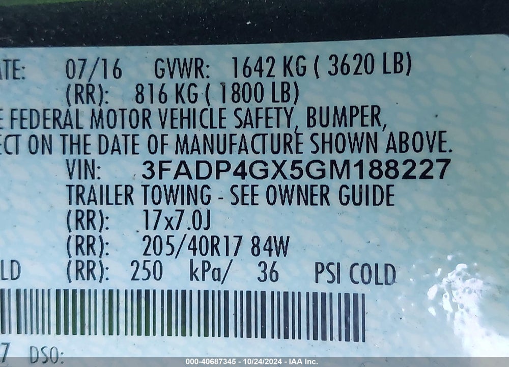 2016 FORD FIESTA ST VIN: 3FADP4GX5GM188227