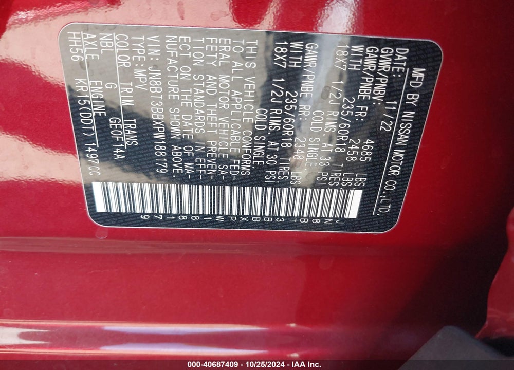 2023 NISSAN ROGUE SV INTELLIGENT AWD VIN: JN8BT3BBXPW188179