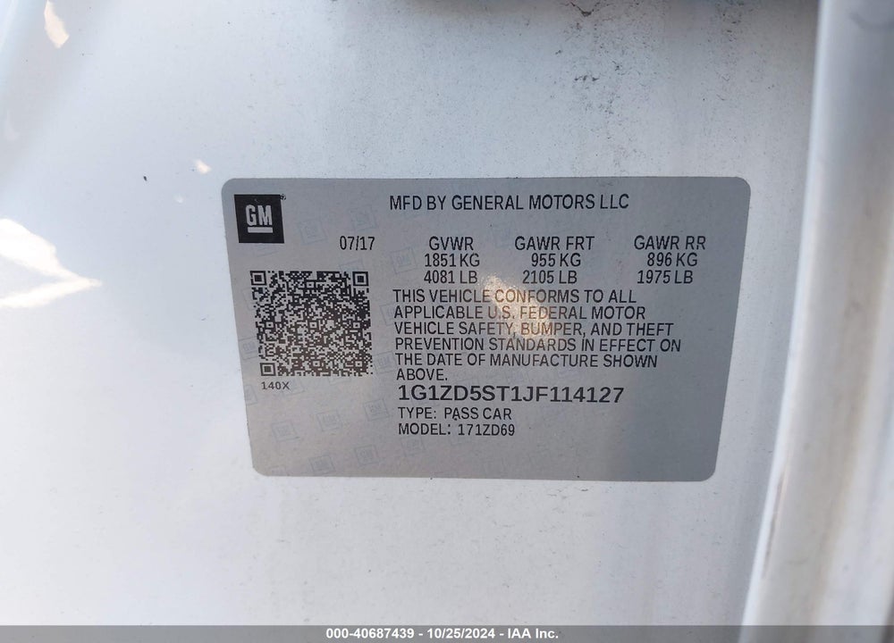 2018 CHEVROLET MALIBU LT VIN: 1G1ZD5ST1JF114127